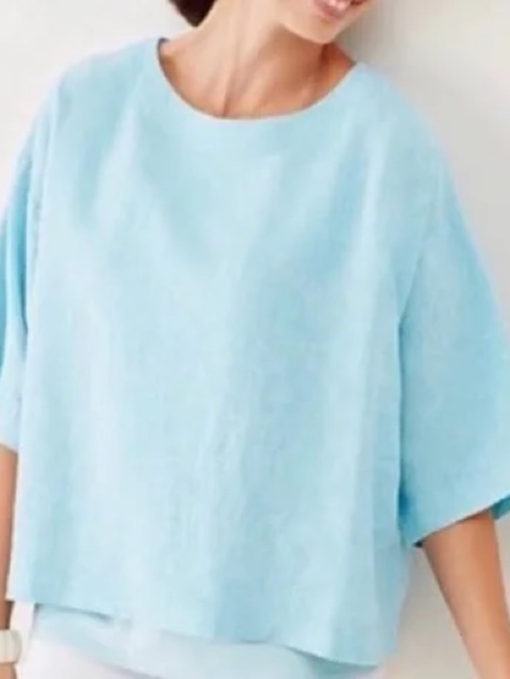 Pure Jill 100% Linen Short Sleeve Top in Light Blue size MP